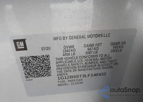 2020 Chevrolet Malibu Fwd Ls из США, поврежденный, VIN 1G1ZB5ST3LF140432